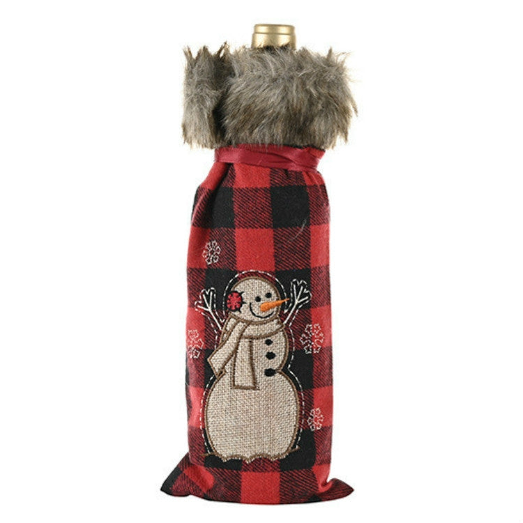 Decorations Red Lattice Wine Set Home Christmas Champagne Wine Bottle Set(Snowman)