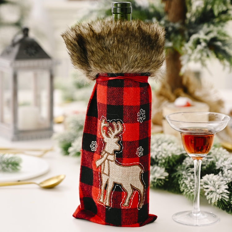 Decorations Red Lattice Wine Set Home Christmas Champagne Wine Bottle Set(Elk)