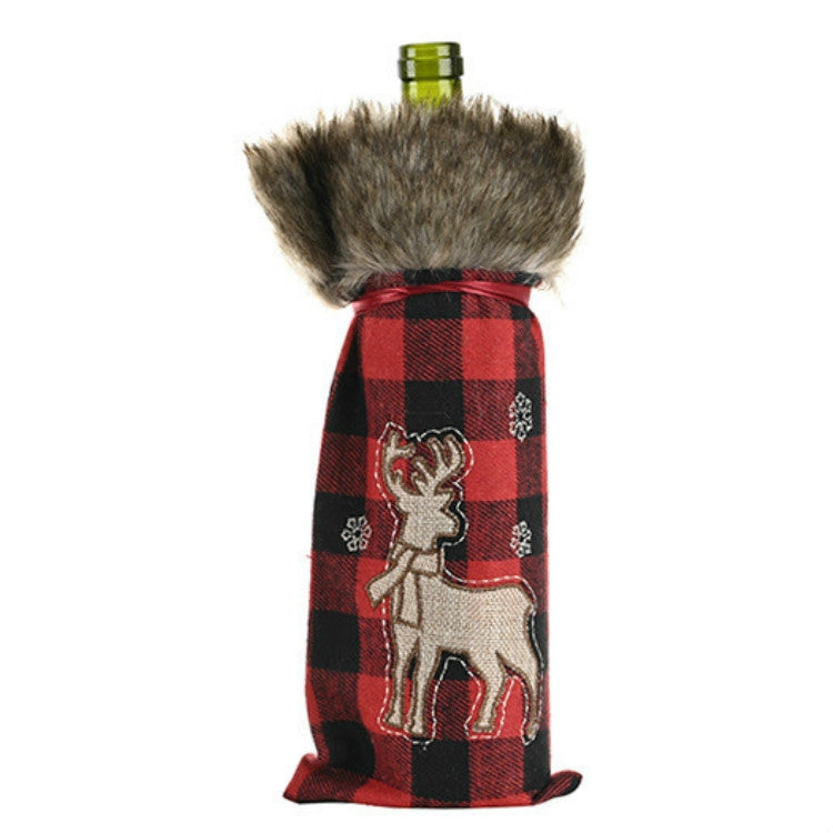 Decorations Red Lattice Wine Set Home Christmas Champagne Wine Bottle Set(Elk)