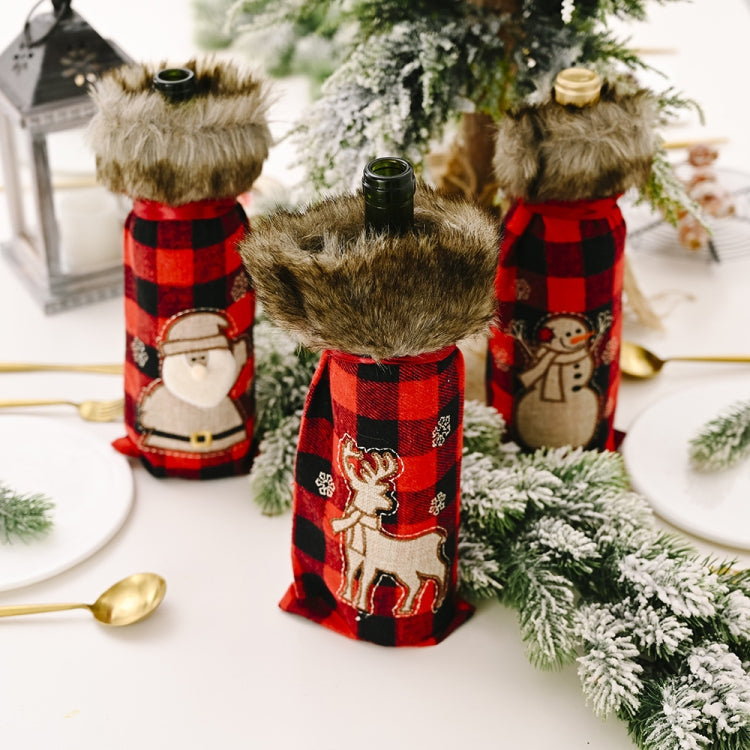 Decorations Red Lattice Wine Set Home Christmas Champagne Wine Bottle Set(Elderly)