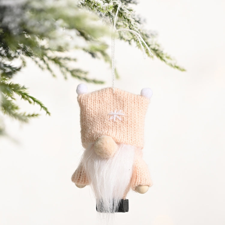 Christmas Decorations Double Ball Cap Forest Old Man Knitted Pendant Faceless Doll Ornaments(Pink)
