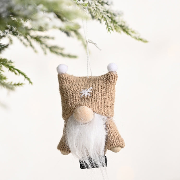 Christmas Decorations Double Ball Cap Forest Old Man Knitted Pendant Faceless Doll Ornaments(Brown)