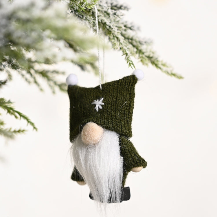 Christmas Decorations Double Ball Cap Forest Old Man Knitted Pendant Faceless Doll Ornaments(Dark Green)