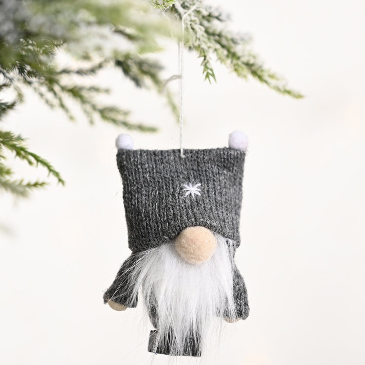 Christmas Decorations Double Ball Cap Forest Old Man Knitted Pendant Faceless Doll Ornaments(Gray)