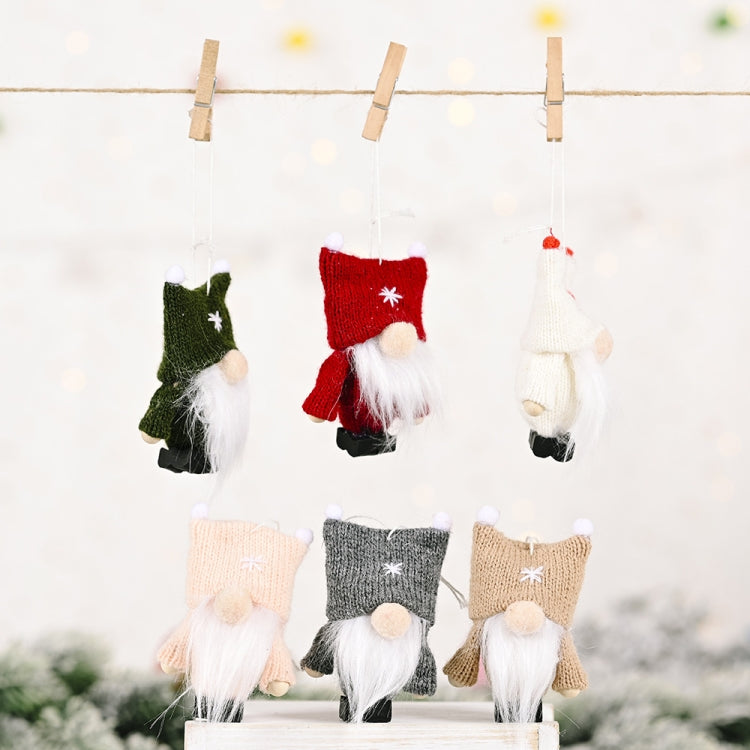 Christmas Decorations Double Ball Cap Forest Old Man Knitted Pendant Faceless Doll Ornaments(Gray)