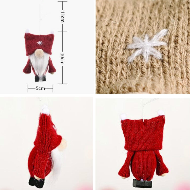 Christmas Decorations Double Ball Cap Forest Old Man Knitted Pendant Faceless Doll Ornaments(Brown)