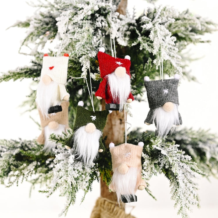 Christmas Decorations Double Ball Cap Forest Old Man Knitted Pendant Faceless Doll Ornaments(Pink)