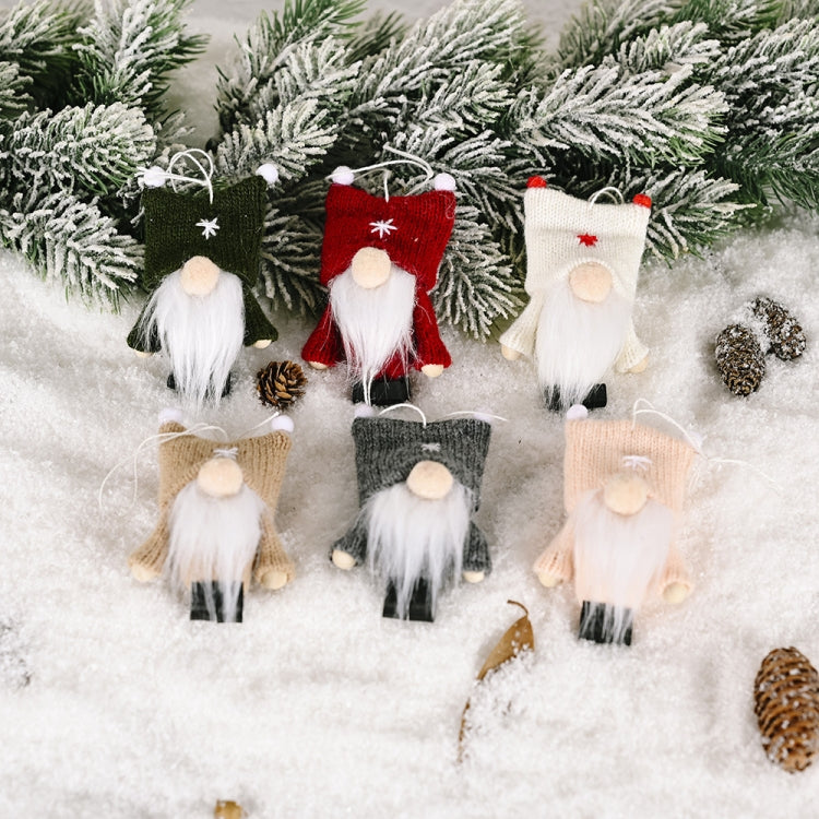 Christmas Decorations Double Ball Cap Forest Old Man Knitted Pendant Faceless Doll Ornaments(Gray)