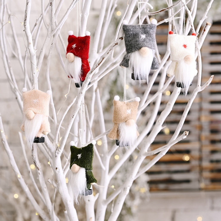 Christmas Decorations Double Ball Cap Forest Old Man Knitted Pendant Faceless Doll Ornaments(Pink)