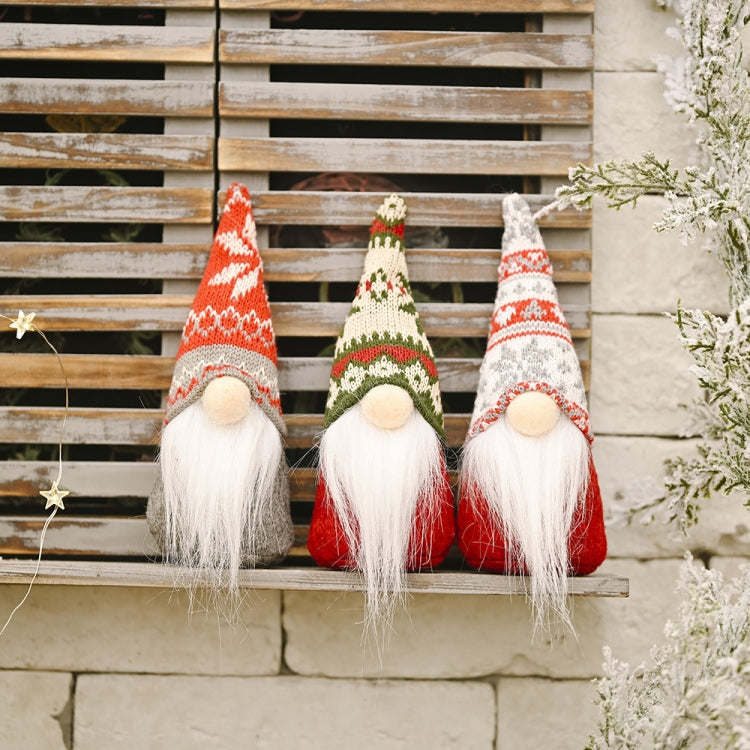 Christmas Decoration Snowflake Knitted Hat Forest Elderly Doll Decoration(C)