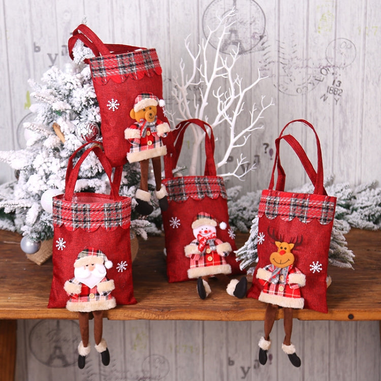 Christmas Burlap Gift Bag Candy Bag Plaid Tote Bag(Elk)