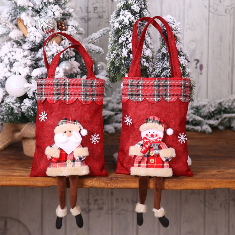Christmas Burlap Gift Bag Candy Bag Plaid Tote Bag(Elk)