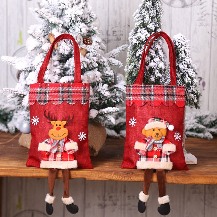 Christmas Burlap Gift Bag Candy Bag Plaid Tote Bag(Elk)