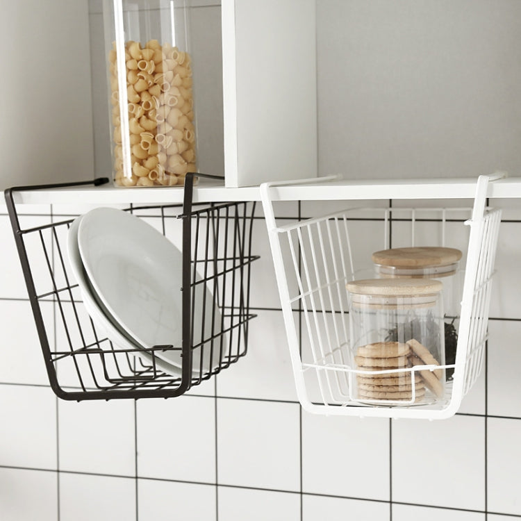 Closet Storage Rack Under The Partition Hanging Basket Storage Basket(Black)