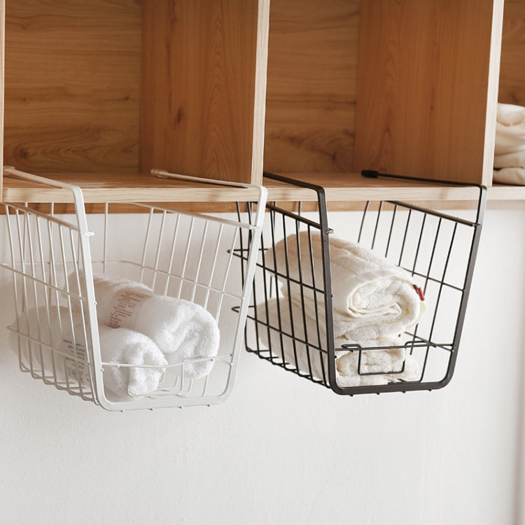 Closet Storage Rack Under The Partition Hanging Basket Storage Basket(White)