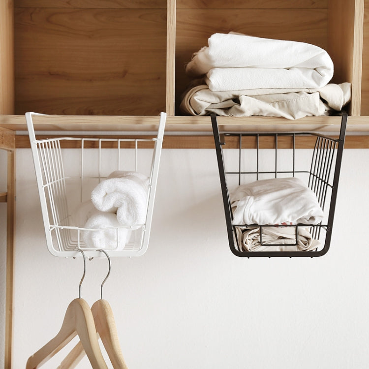 Closet Storage Rack Under The Partition Hanging Basket Storage Basket(Black)