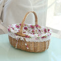 Hand-woven Picnic Basket Sackcloth Rattan Storage Basket, Specification:Small(Primary Color Rose Cloth)