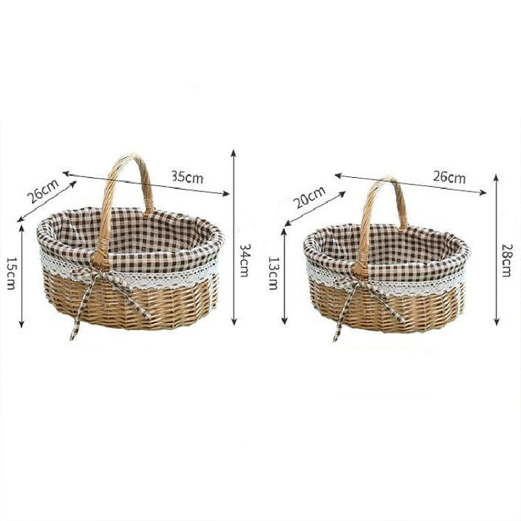 Hand-woven Picnic Basket Sackcloth Rattan Storage Basket, Specification:Small(Primary Color Rose Cloth)