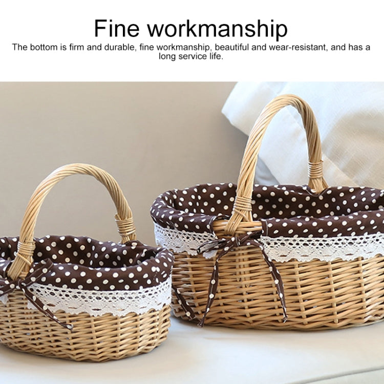 Hand-woven Picnic Basket Sackcloth Rattan Storage Basket, Specification:Small(Primary Color Rose Cloth)