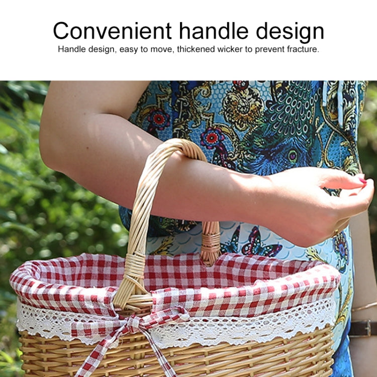 Hand-woven Picnic Basket Sackcloth Rattan Storage Basket, Specification:Small(Primary Color Rose Cloth)