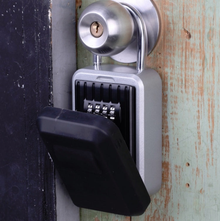 Password Key Box Wall-Mounted Metal Box Password Box Outdoor Key Anti-Theft Storage Box, Specification: Regular(Silver Black)