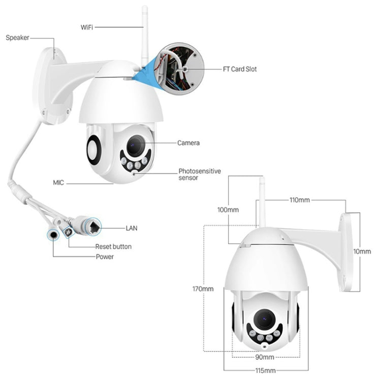 OU-A1IN PTZ Control 355 Degree Rotation Infrared WiFi Smart Dome Camera, Two-Way Voice Intercom Monitor(AU Plug)