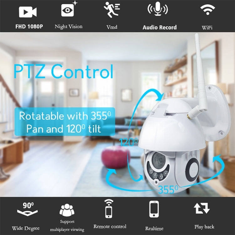 OU-A1IN PTZ Control 355 Degree Rotation Infrared WiFi Smart Dome Camera, Two-Way Voice Intercom Monitor(AU Plug)