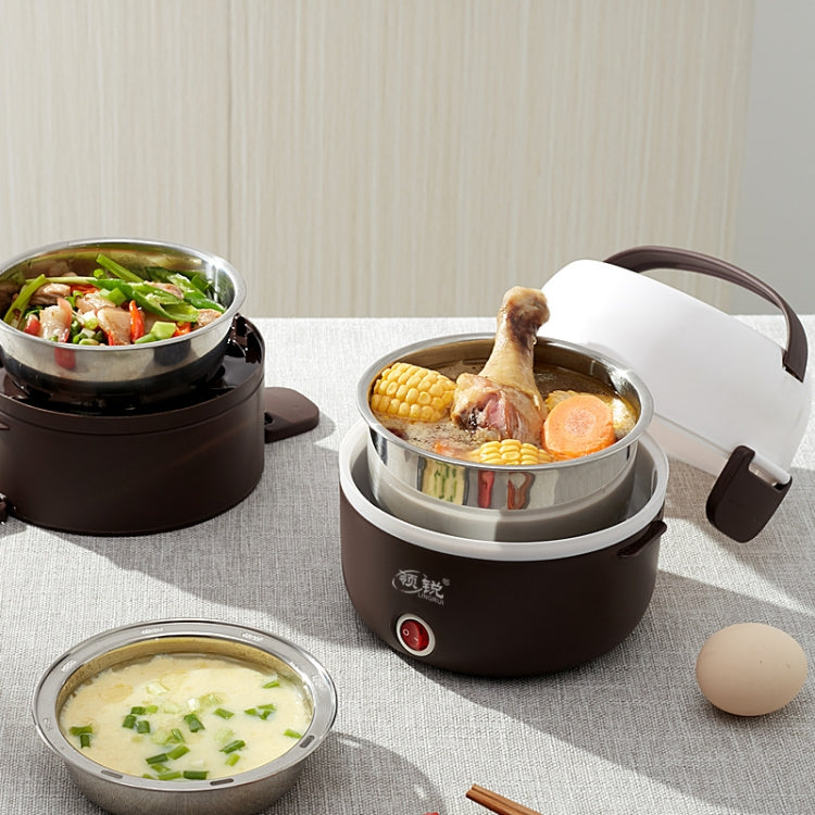 LINGRUI Multi-Function Electric Lunch Box Electric Heating Insulation Cooking Mini Rice Cooker, CN Plug, Specification:Double Layer(Purple)