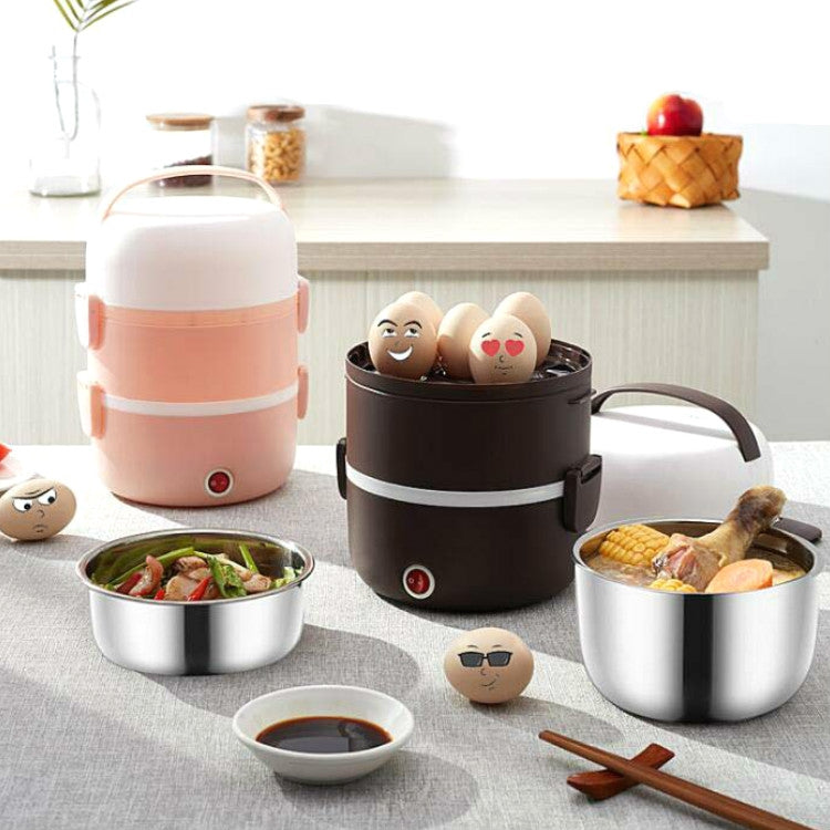 LINGRUI Multi-Function Electric Lunch Box Electric Heating Insulation Cooking Mini Rice Cooker, CN Plug, Specification:Double Layer(Purple)