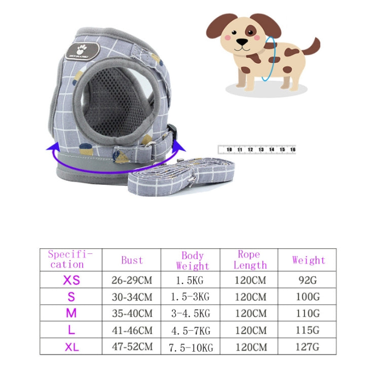 Reflective & Breathable Vest Traction Rope Pet Chest Leash, Size:XS(Khaki)