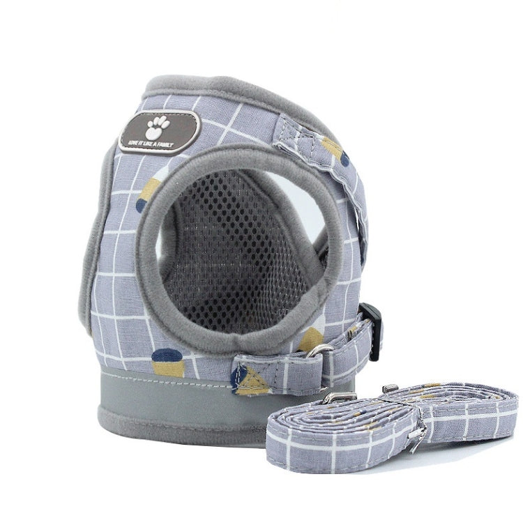 Reflective & Breathable Vest Traction Rope Pet Chest Leash, Size:S(Gray Grid)