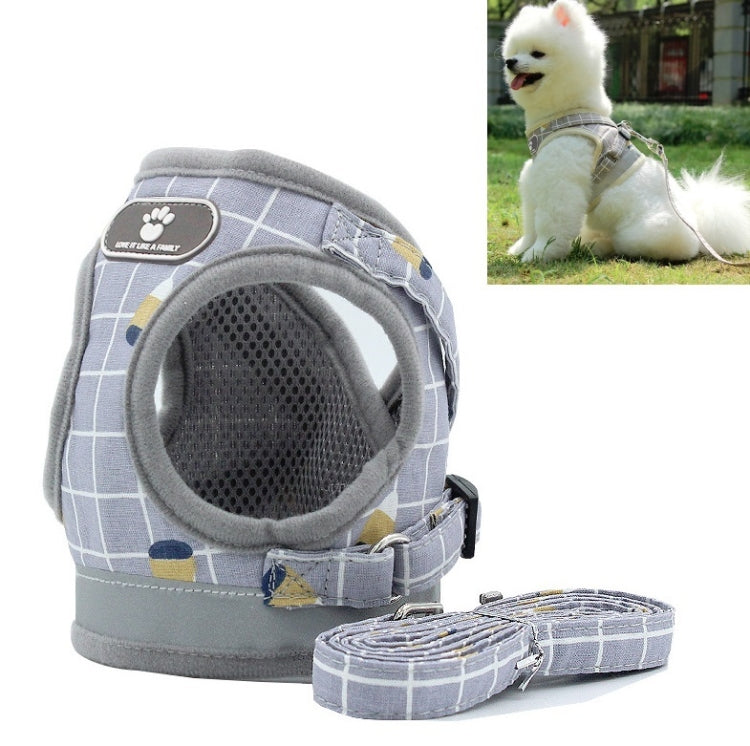 Reflective & Breathable Vest Traction Rope Pet Chest Leash, Size:M(Gray Grid)