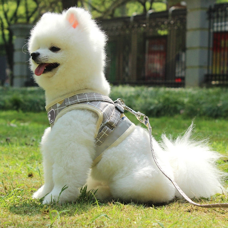 Reflective & Breathable Vest Traction Rope Pet Chest Leash, Size:M(Gray Grid)