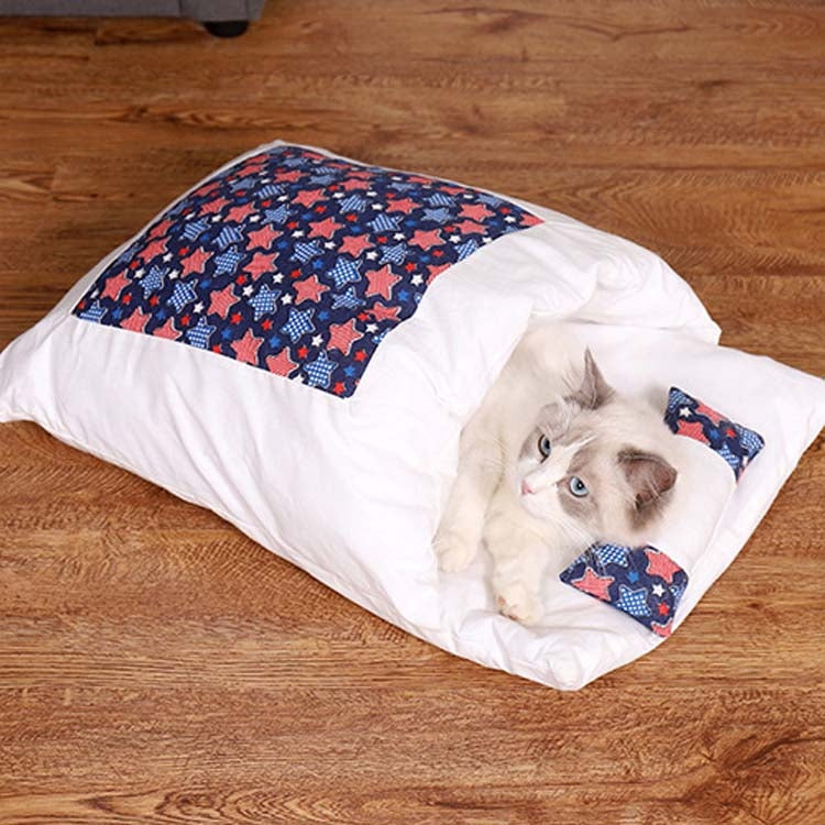 Closed Removable and Washable Cat Litter Sleeping Bag Winter Warm Dog Kennel, Size: S(Dark Blue Stars)