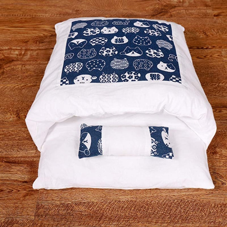Closed Removable and Washable Cat Litter Sleeping Bag Winter Warm Dog Kennel, Size: M(Navy Blue Cat)
