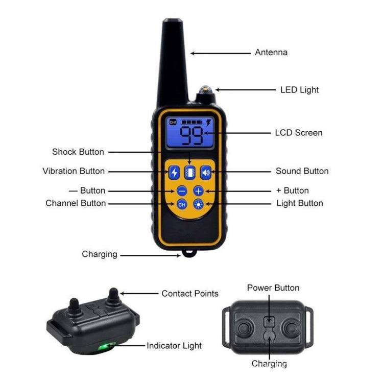 Bark Stopper Dog Training Device Dog Collar with Electric Shock Vibration Warning(US Plug)
