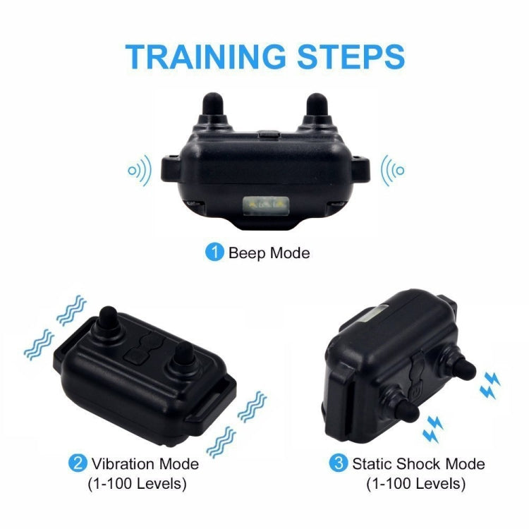 Bark Stopper Dog Training Device Dog Collar with Electric Shock Vibration Warning(EU Plug)