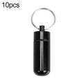 10pcs Portable Sealed Waterproof Aluminum Alloy First Aid Pill Bottle with Keychain(Black)