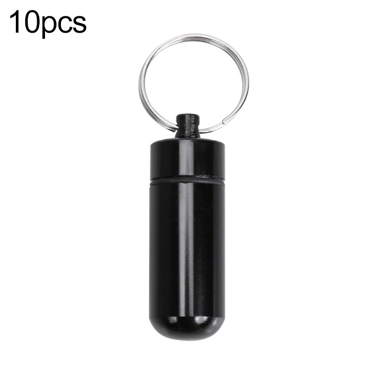 10pcs Portable Sealed Waterproof Aluminum Alloy First Aid Pill Bottle with Keychain(Black)