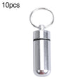 10pcs Portable Sealed Waterproof Aluminum Alloy First Aid Pill Bottle with Keychain(Silver)