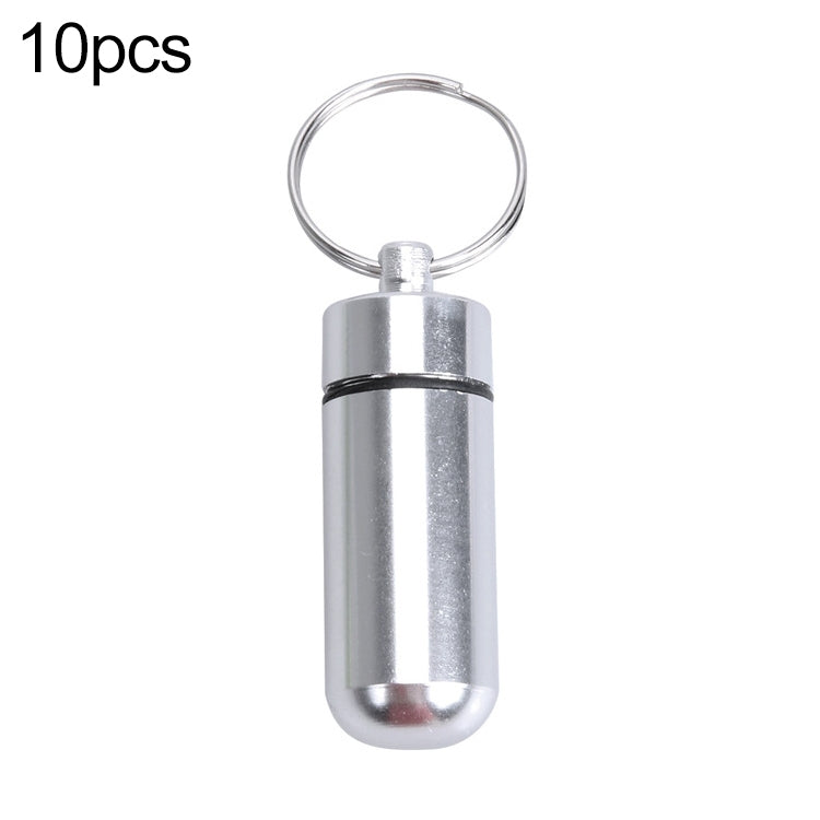 10pcs Portable Sealed Waterproof Aluminum Alloy First Aid Pill Bottle with Keychain(Silver)