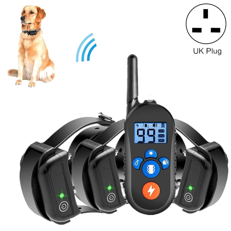 800m Remote Control Electric Shock Bark Stopper Vibration Warning Pet Supplies Electronic Waterproof Collar Dog Training Device, Style:556-3(UK Plug)