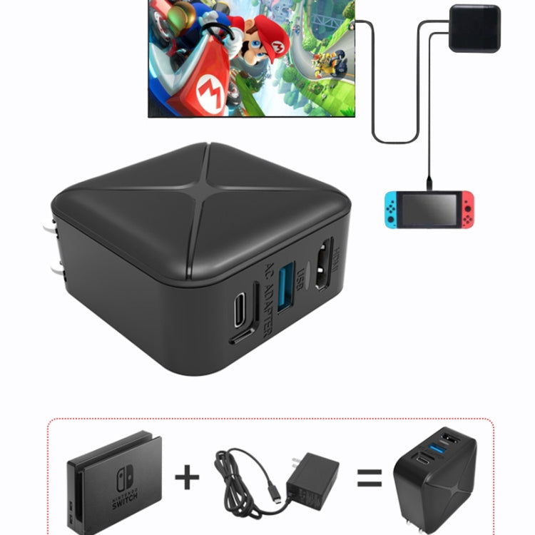 Multi-Function Projection And Charging AC Adapter Base Support Android/PC/Lite For Switch, Specifications:Black+US Plug