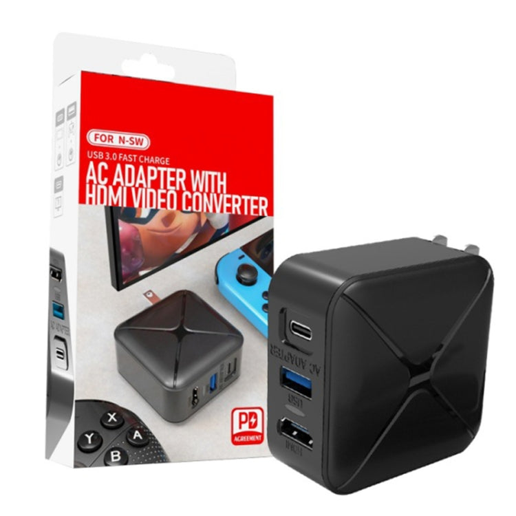 Multi-Function Projection And Charging AC Adapter Base Support Android/PC/Lite For Switch, Specifications:Black+US Plug