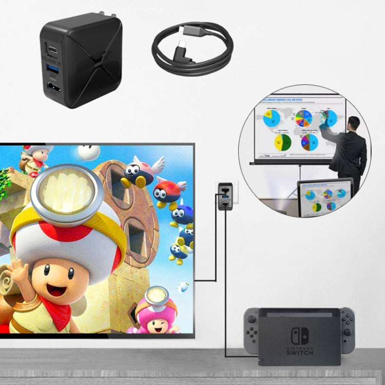 Multi-Function Projection And Charging AC Adapter Base Support Android/PC/Lite For Switch, Specifications:Black+UK Plug