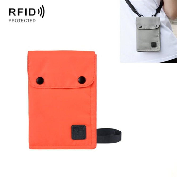 Antimagnetic RFID Hanging Neck Nylon Passport Bag Waterproof Storage Change Mobile Phone Bag( Orange)