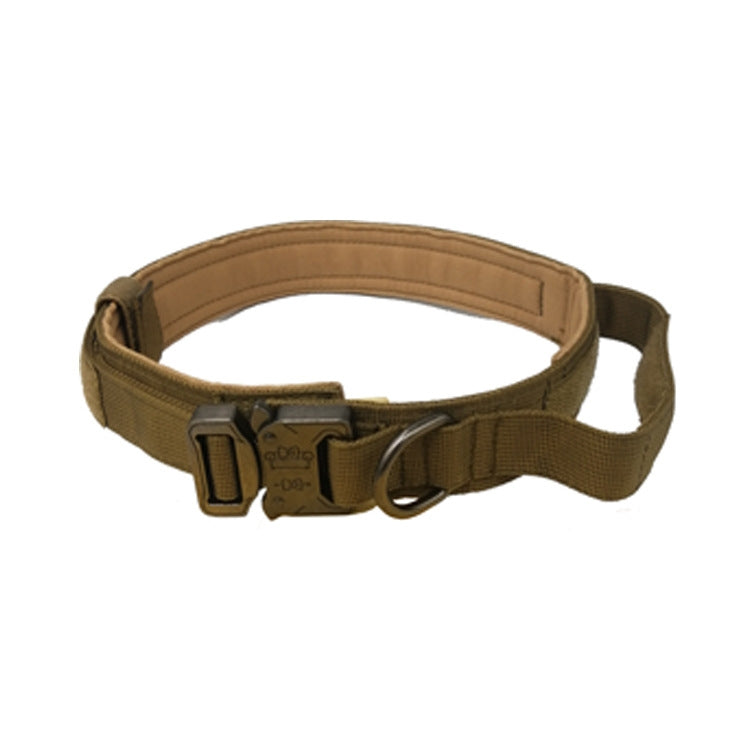 Nylon Thickened Large And Medium-Sized Dog Traction Collar Pet Collar, Size:L(Khaki+Light Button)