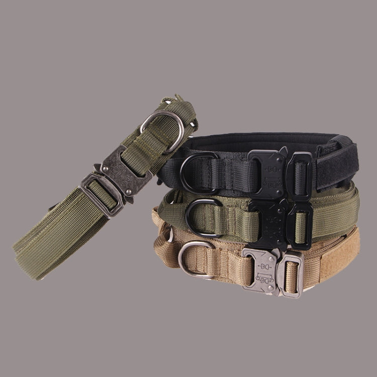 Nylon Thickened Large And Medium-Sized Dog Traction Collar Pet Collar, Size:XL(Khaki+Light Button)