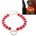 Pet Supplies Pearl Necklace Pet Collars Cat and Dog Accessories, Size:S(Red)