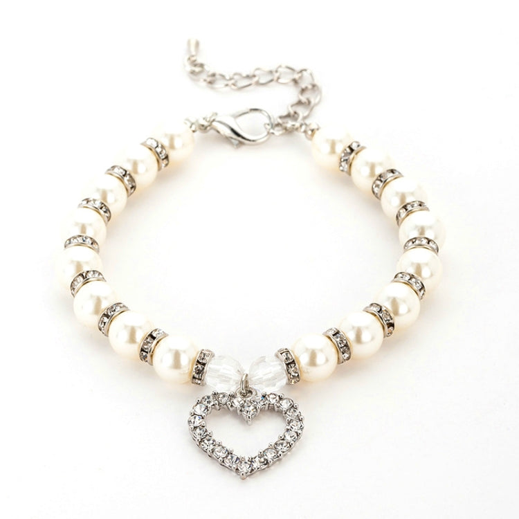 Pet Supplies Pearl Necklace Pet Collars Cat and Dog Accessories, Size:S(White)